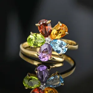 Vintage Multi Gemstone Harlequin Flower Cluster Ring
