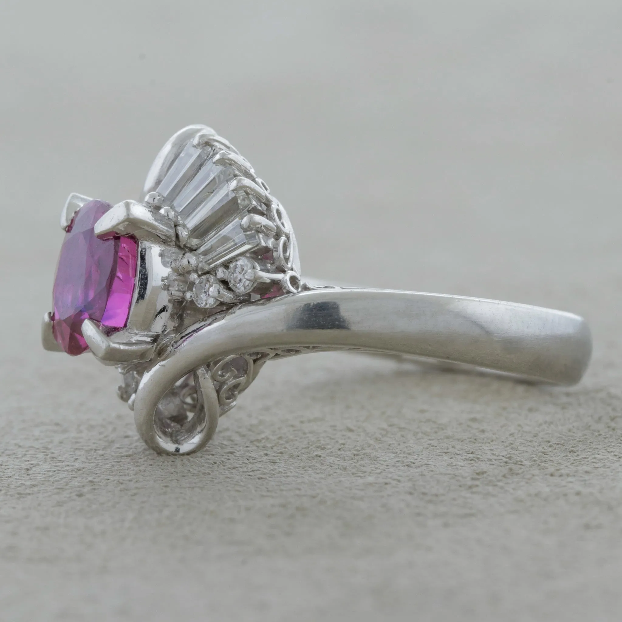 Vivid Ruby Diamond Platinum Ring, GIA Certified